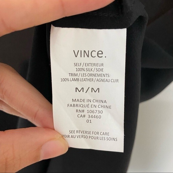 Vince Black Tank Top Silk Perforated Lamb Leather Classic Minimalist Medium - Picture 5 of 7